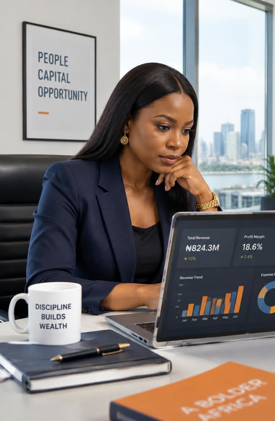 Finance professional reviewing a business dashboard